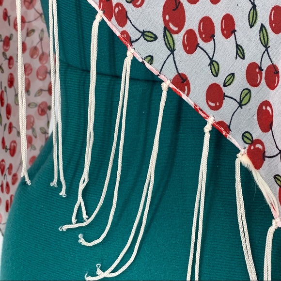 Square Fringed Scarf with All Over Cherry Pattern - Picture 9 of 12